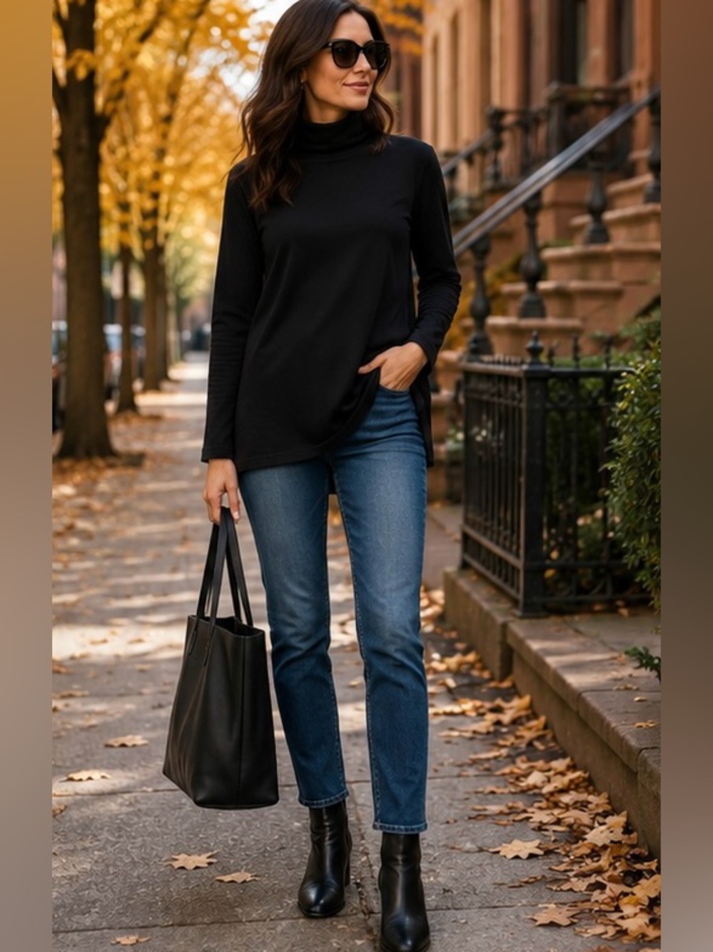 J.Jill Luxe Supima Cotton Black Turtleneck Tunic Top XS Stretch